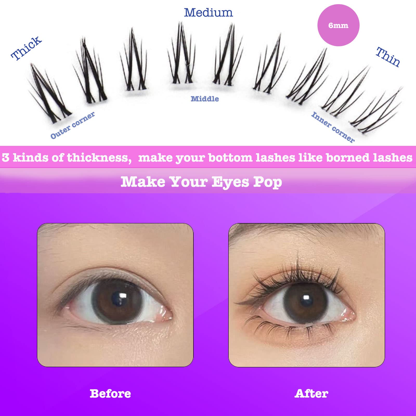DAODER bottom-lash-clusters tres espesores para una apariencia progresiva.
