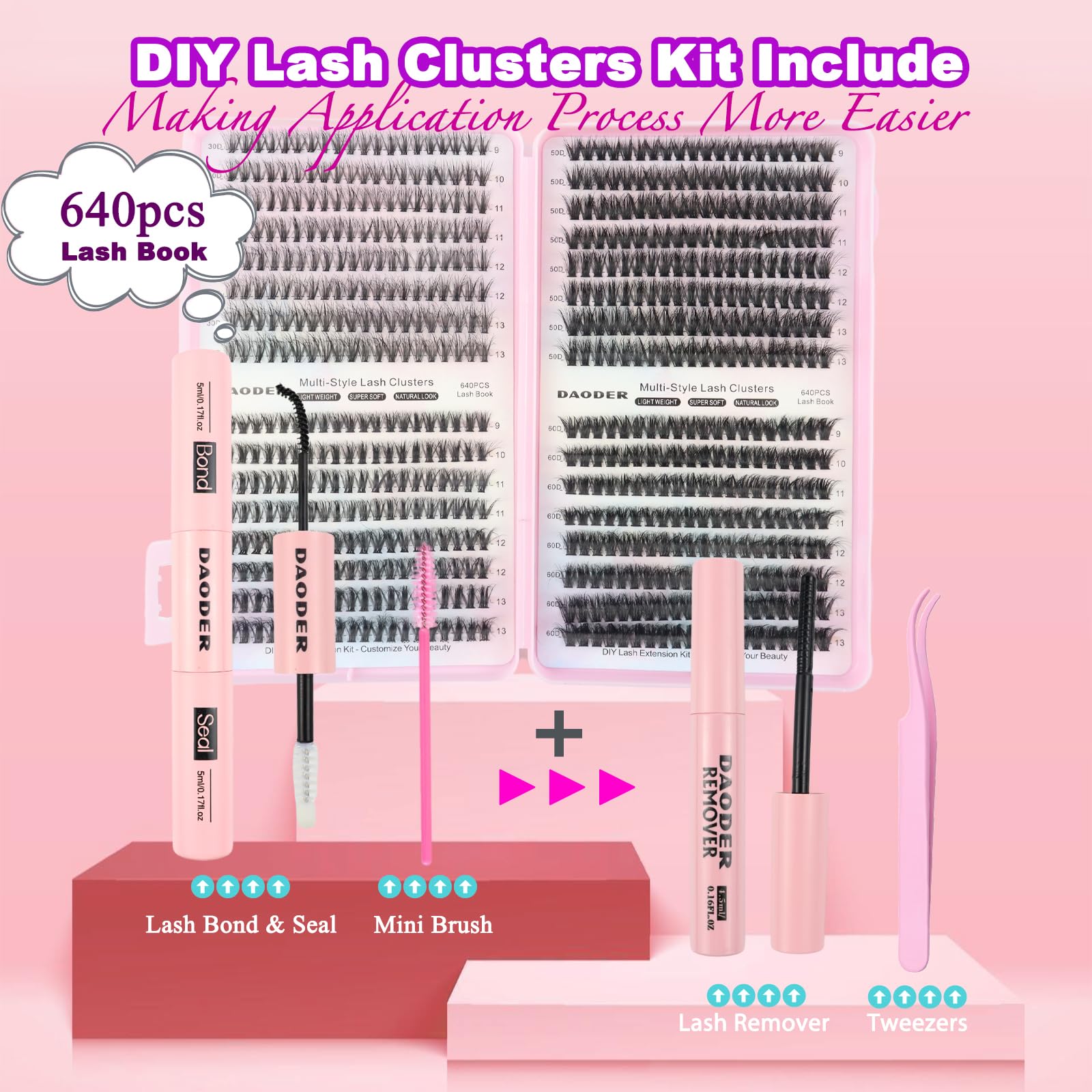 DAODER conjunto pestanas cluster efecto difuso 9-13mm mirada suave