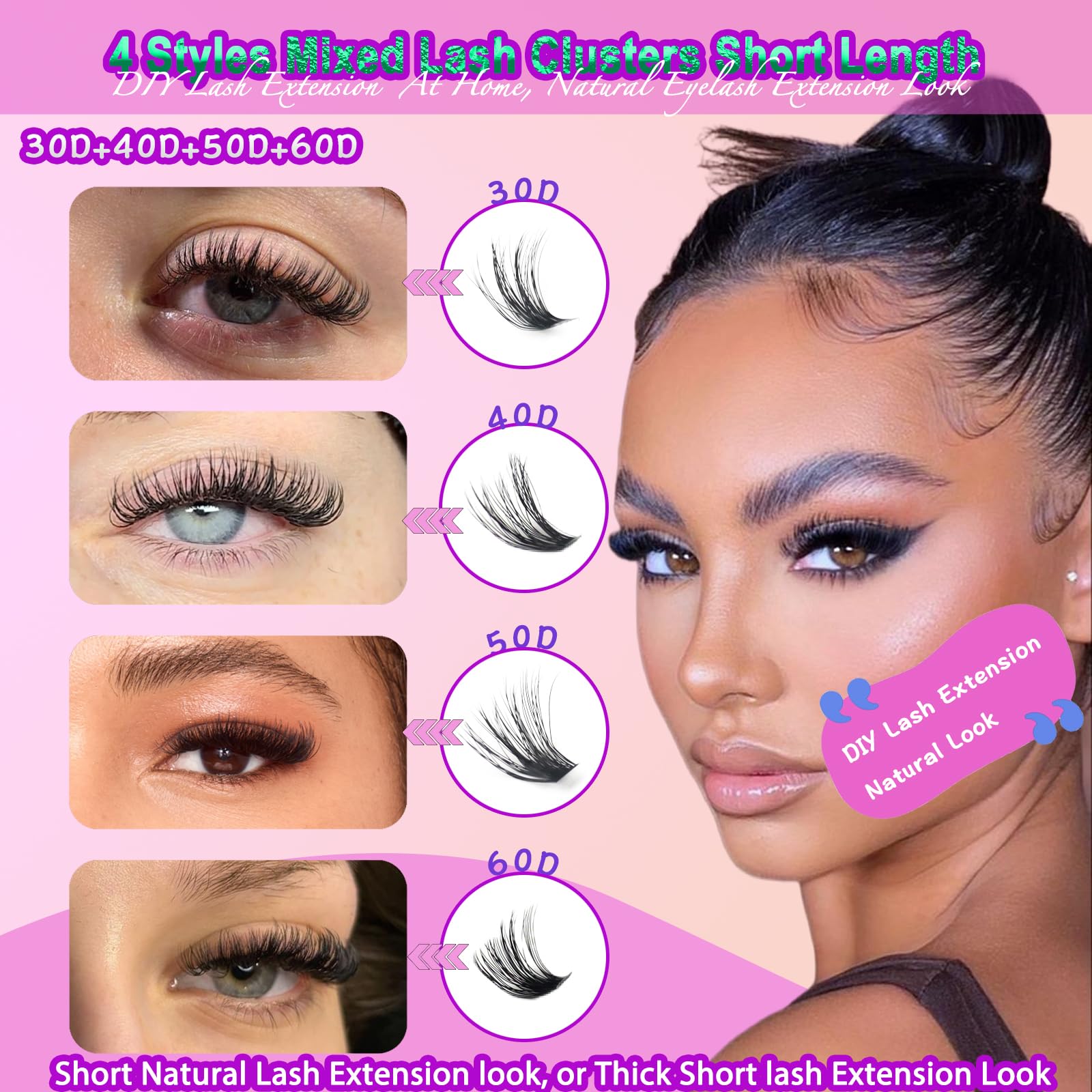 DAODER racimos pestanas curvatura D 30d-60d look natural