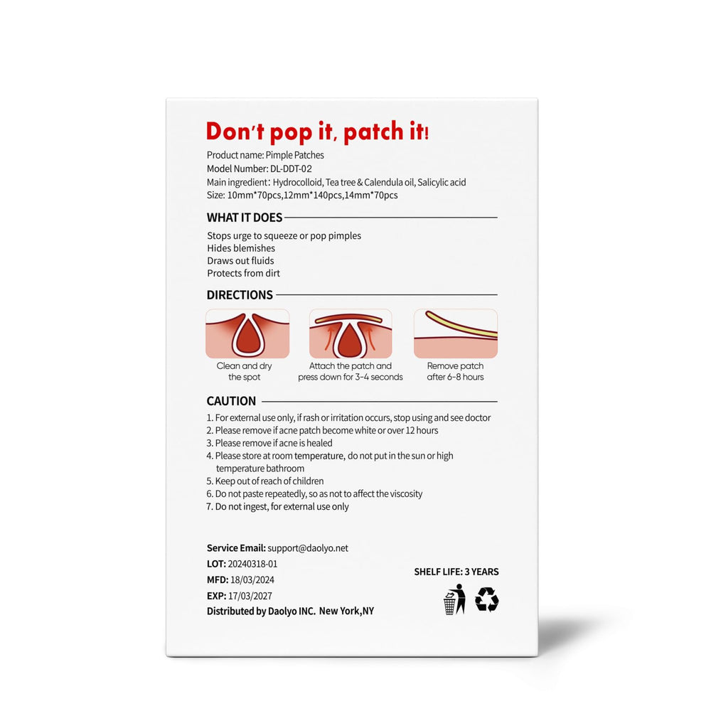 Parche Daolyo con adherencia hidrocoloide, seguro para dormir.