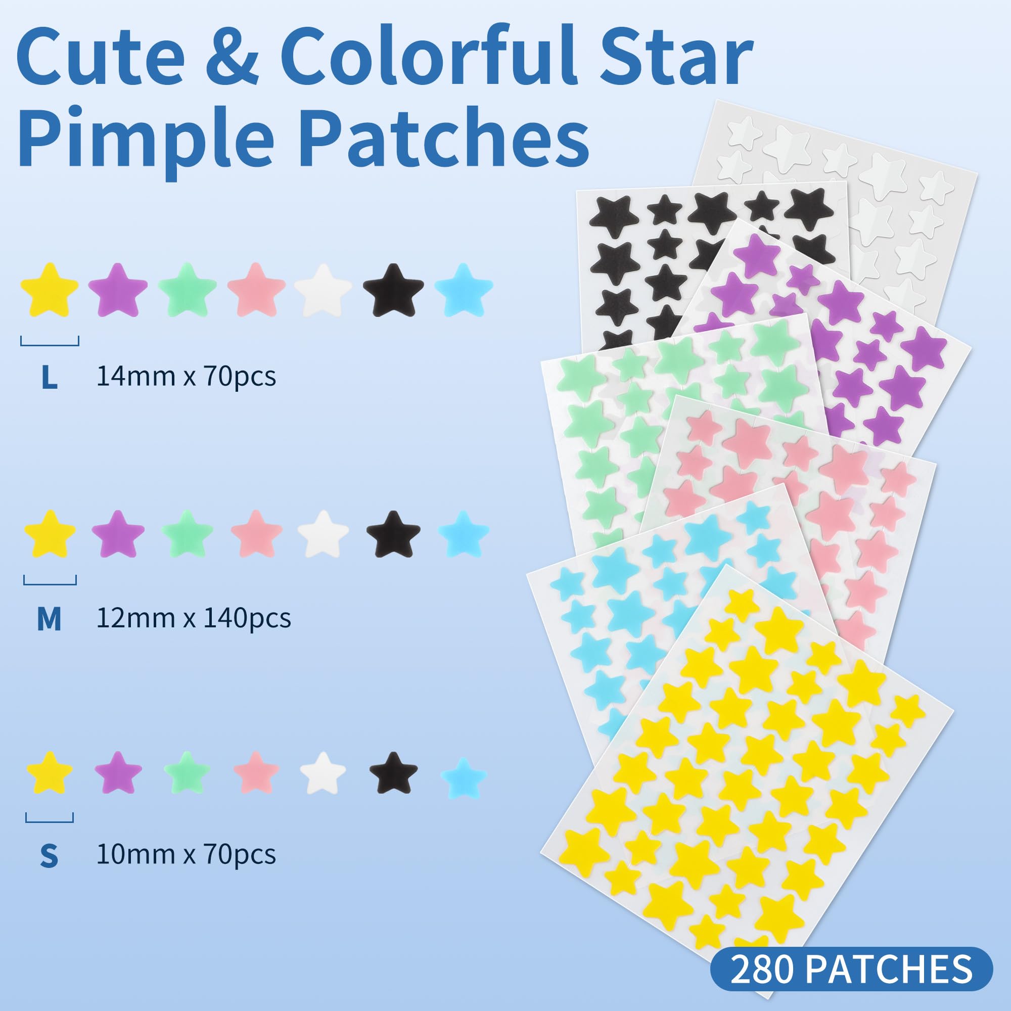 Daolyo parches estrella de 10 mm, cobertura precisa para zonas pequeñas.