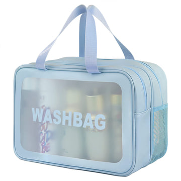 DAPOWER bolsa de aseo azul XL, vista frontal, perfecta para organizar cosméticos en viaje.