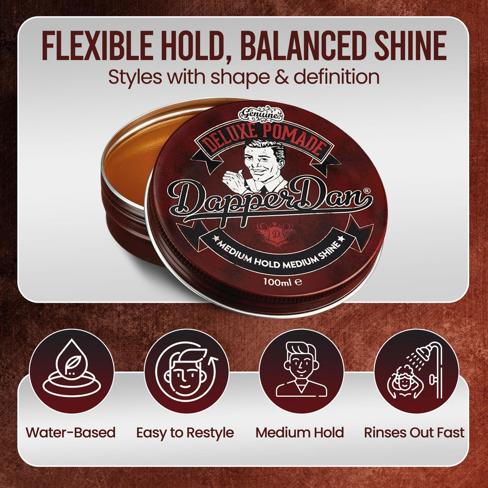 Mano aplicando Deluxe Pomade para un peinado suave