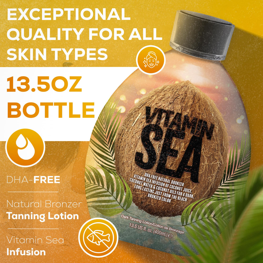 Aceite de coco de Vitamin Sea nutre la piel durante el bronceado.
