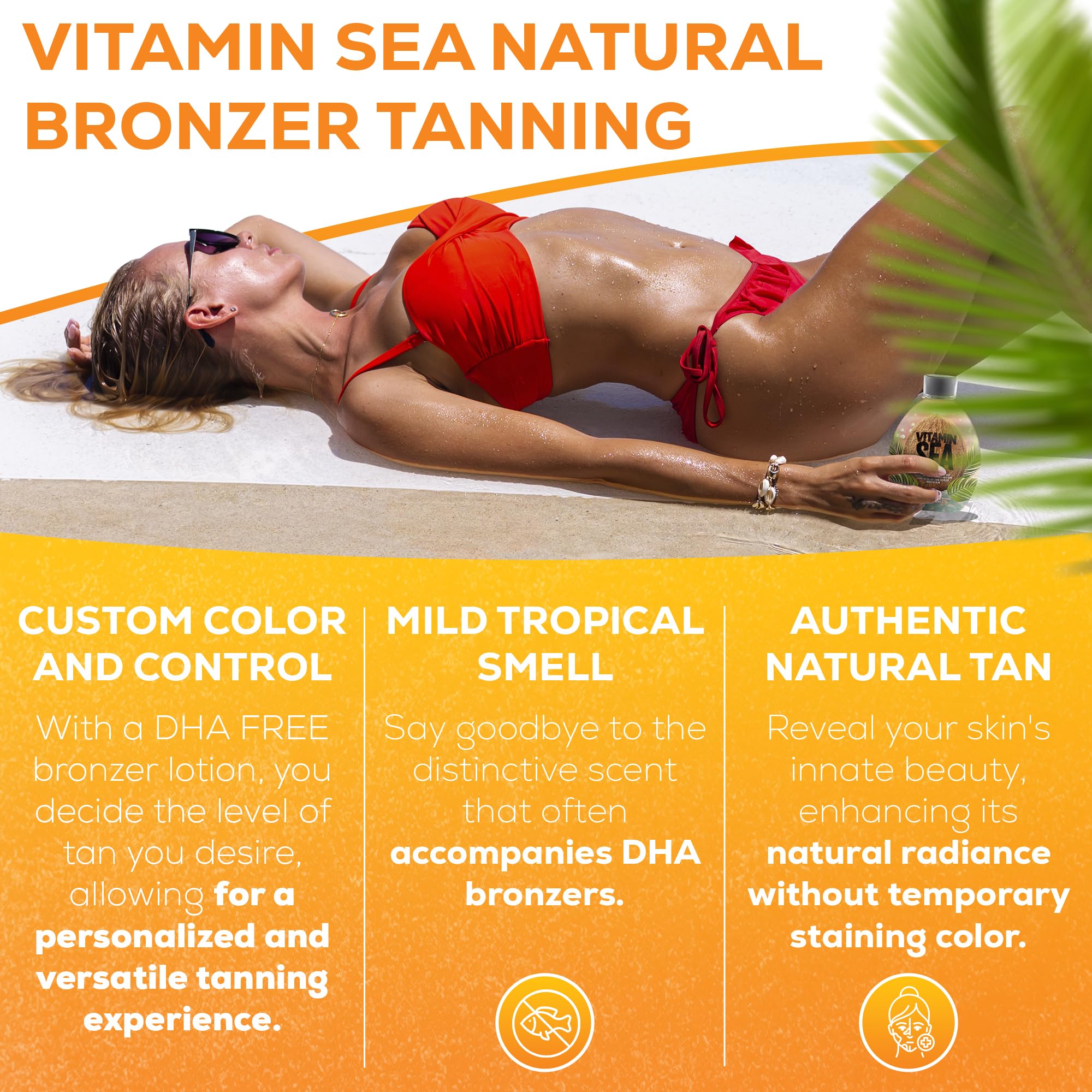 Fragancia tropical suave de Vitamin Sea mejora la experiencia de bronceado.
