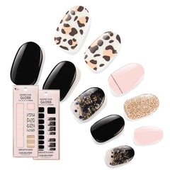Dashing Diva Guepardo Negro: dos sets en caja para manicura rápida.