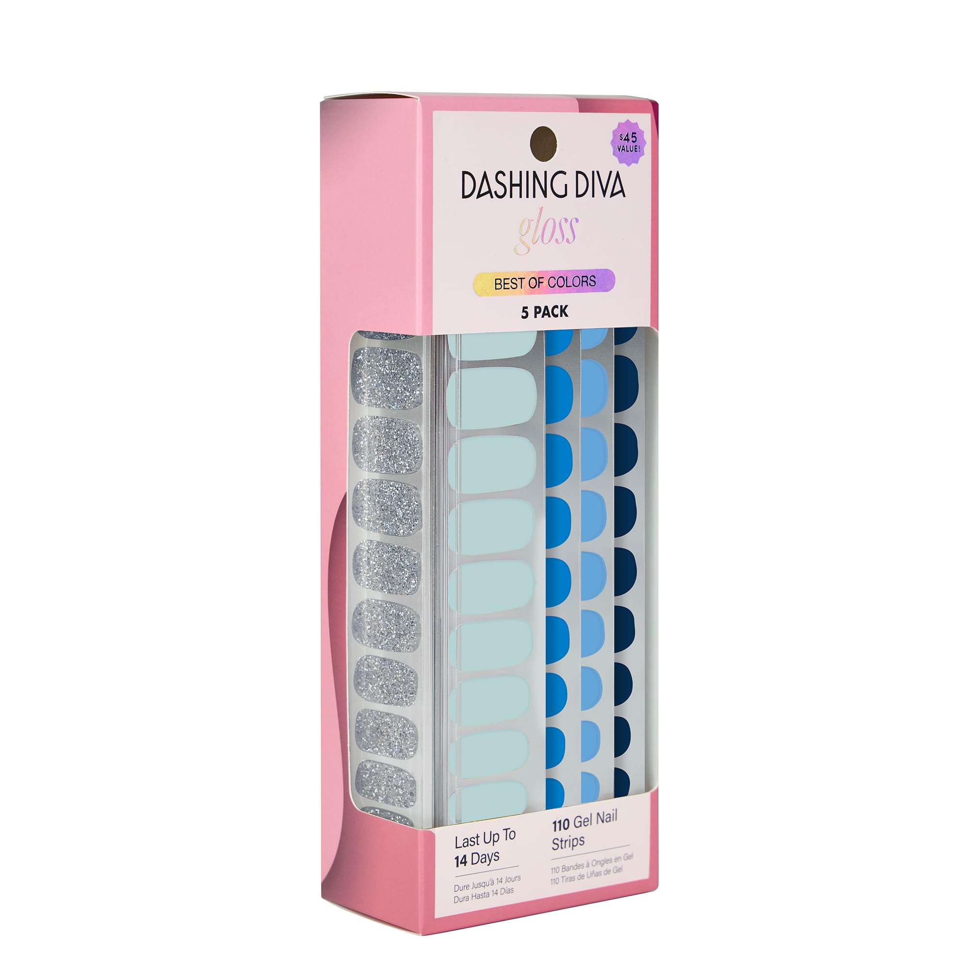 Tiras de uñas Dashing Diva en azul intenso para manicura duradera.