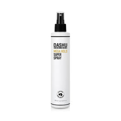 DASHU Mega Hold Spray muestra aplicación con niebla fina para fijación precisa.