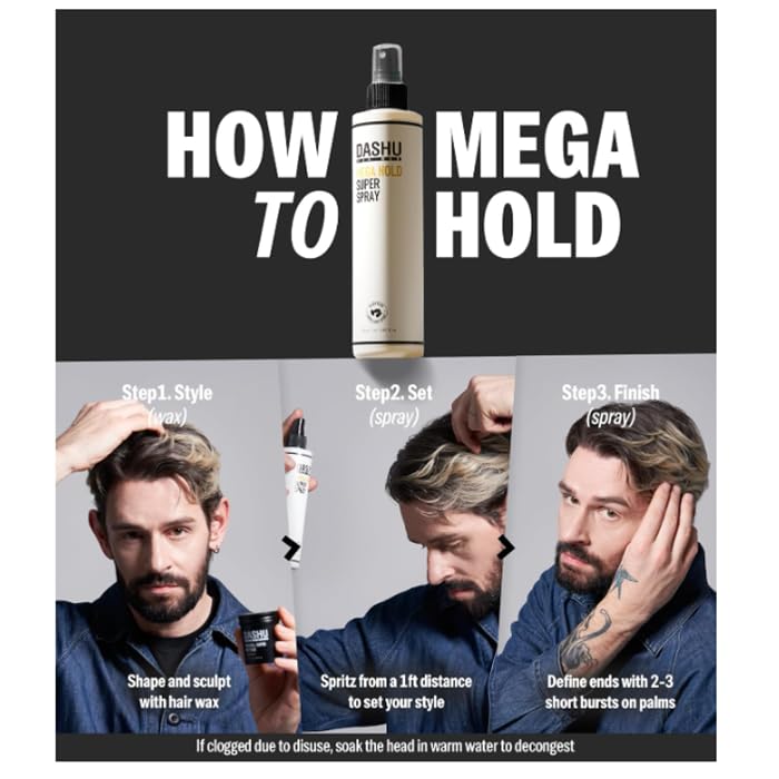 DASHU Mega Hold Spray con base de agua facilita lavado y limpieza del cuero cabelludo.