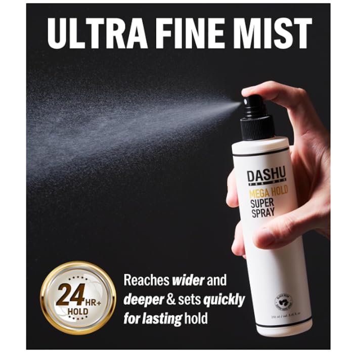 DASHU Mega Hold Spray favorece un secado rápido para peinados diarios.