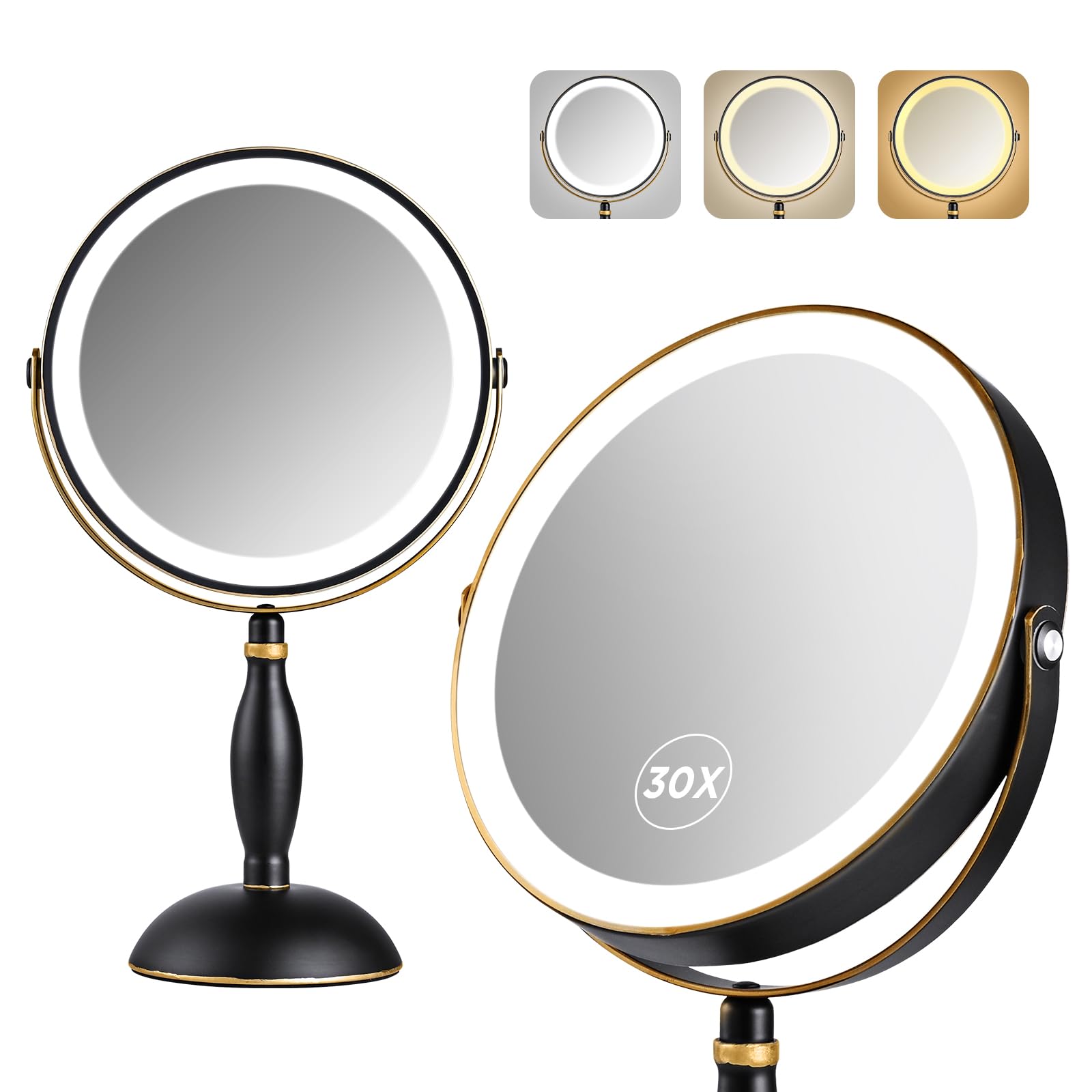 DASLAVA Espejo 30x con luz frontal para aplicación precisa del maquillaje