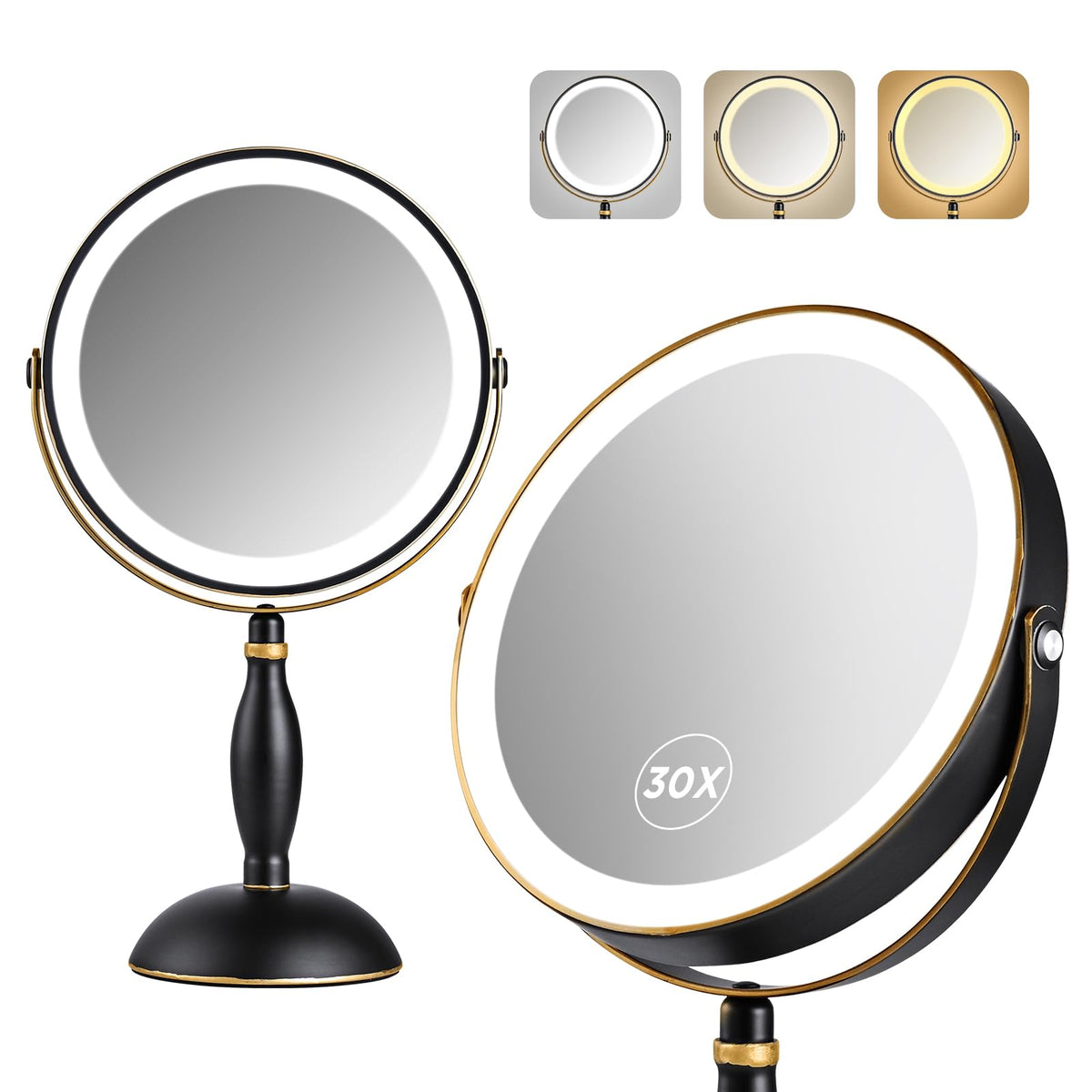 DASLAVA Espejo 30x con luz frontal para aplicación precisa del maquillaje