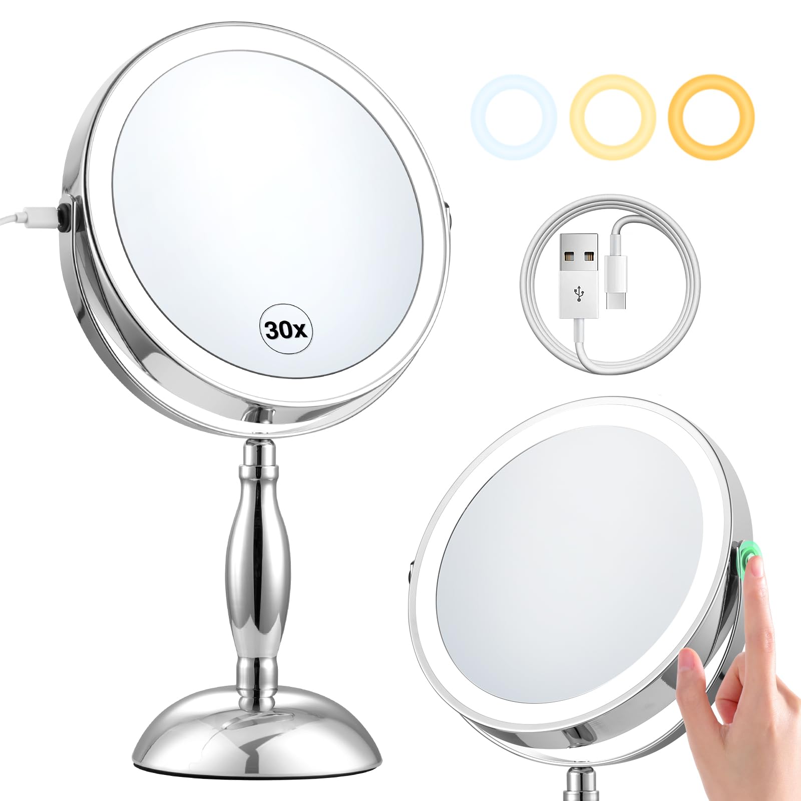DASLAVA Miroir 30x lumineux pour maquillage précis.