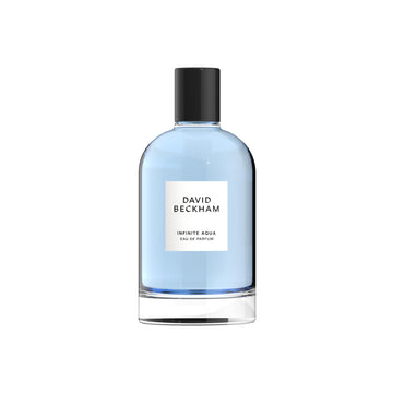 Frasco frontal de David Beckham Infinite Aqua, aroma fresco para uso diario.