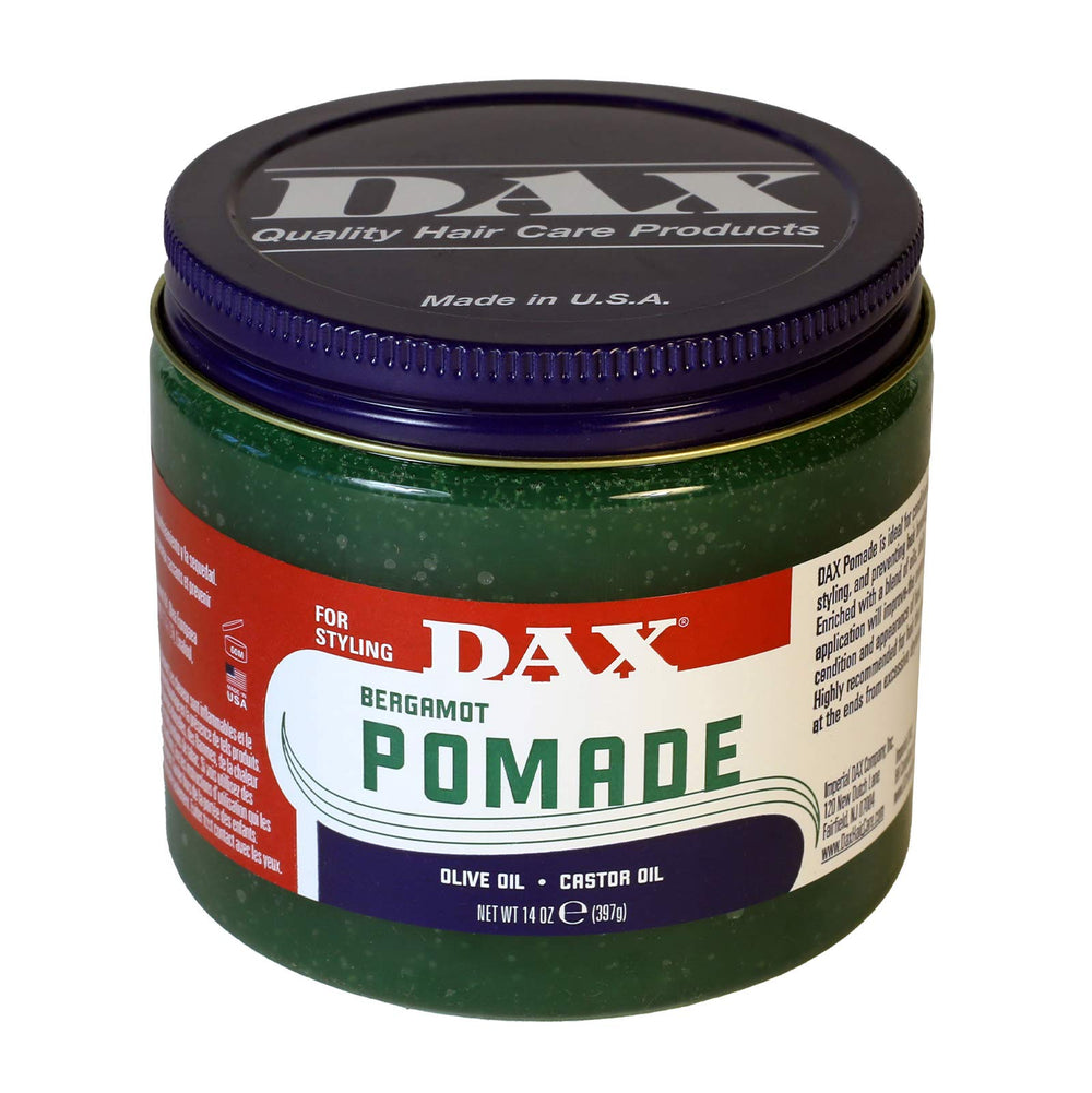 DAX Pomade 14-ounce tin for conditioning and styling on dry hair.