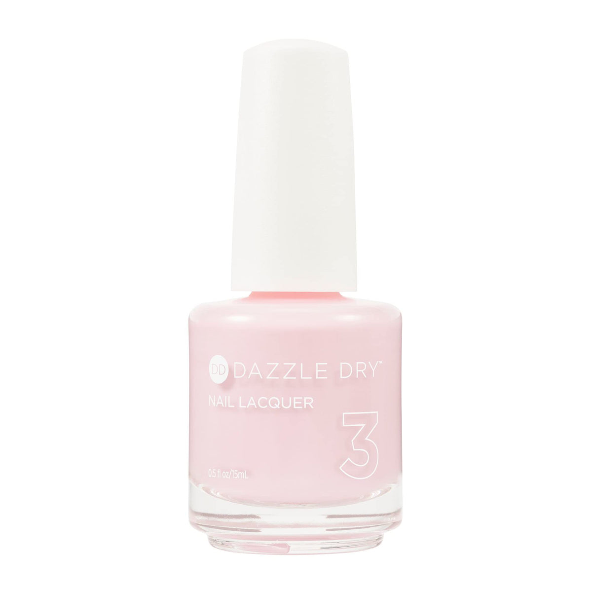 Dazzle Dry Girlishly Giddy: botella de esmalte rosa claro, acabado cremoso y secado rápido.