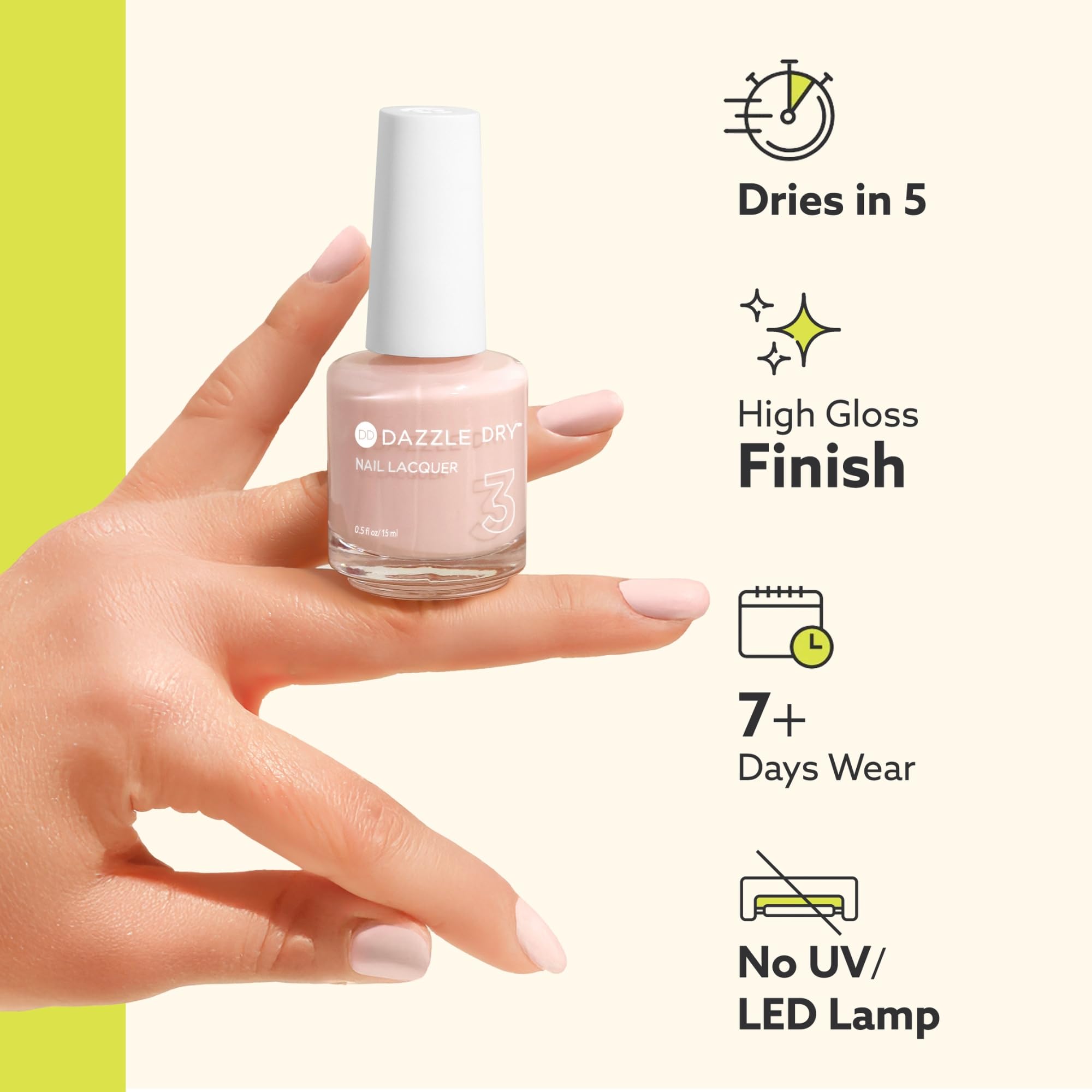 Dazzle Dry Prima Ballerina drying action demonstrates fast five minute dry time.