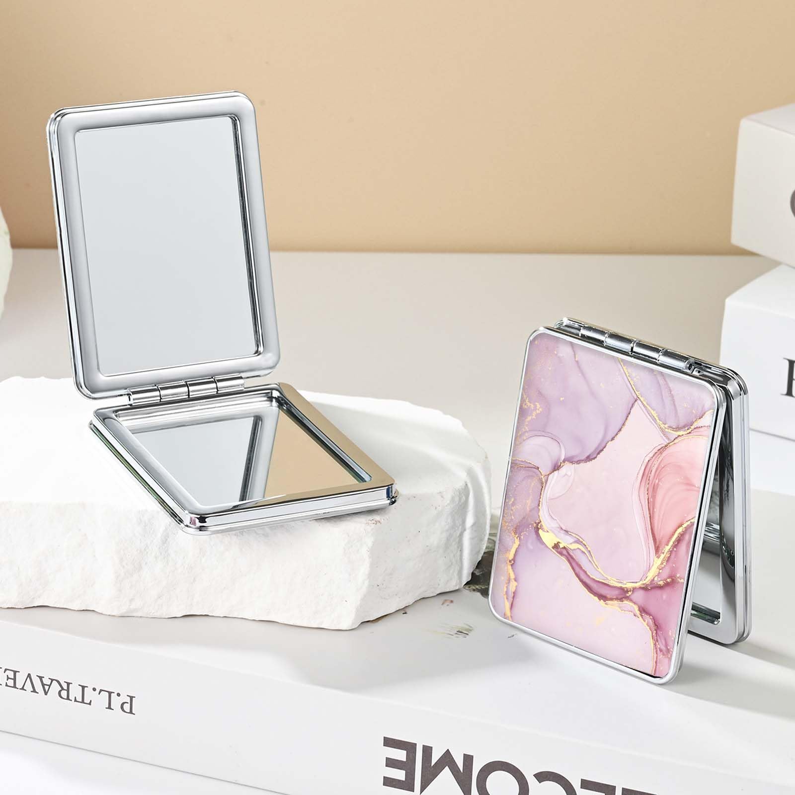 Espejo dcdcee de bolsillo, diseño elegante rosa mármol