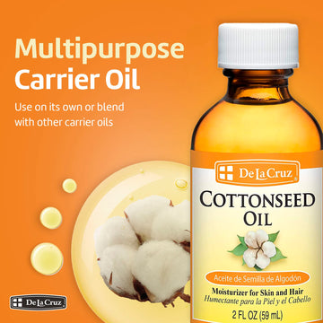De La Cruz Aceite de Algodón, uso diario recomendado para piel y cabello.