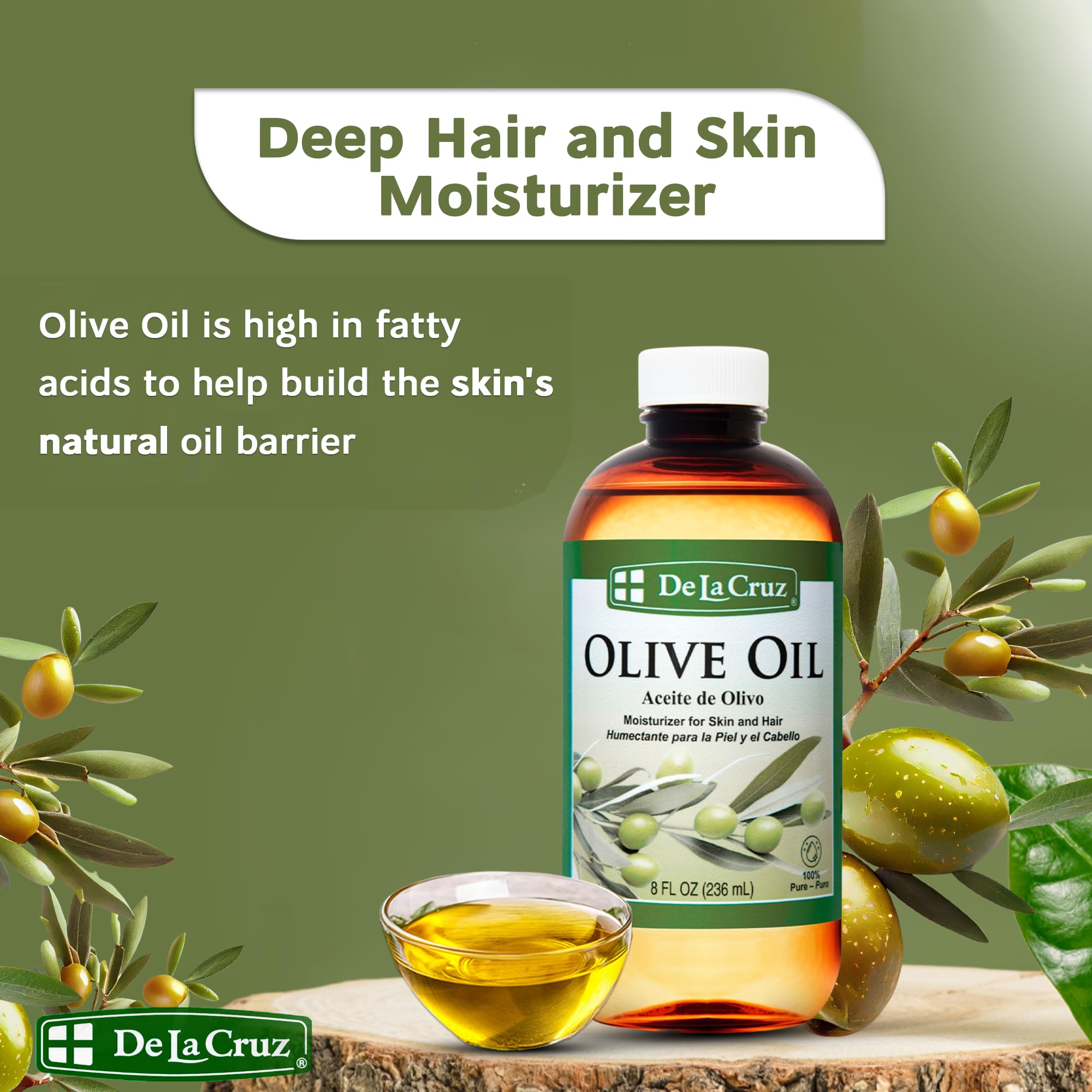 De La Cruz Aceite de Oliva Puro para aplicar en manos y cuerpo.