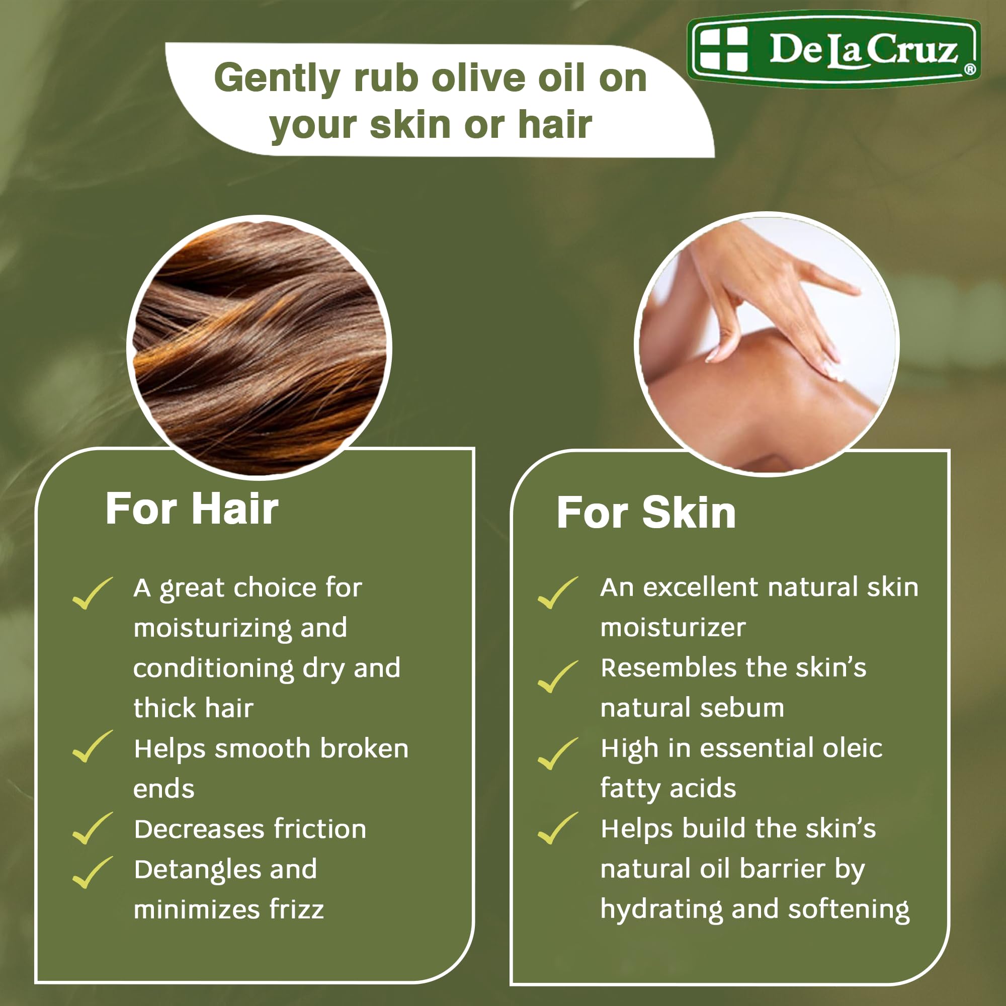 De La Cruz Aceite de Oliva Puro facilita desenredar cabello.