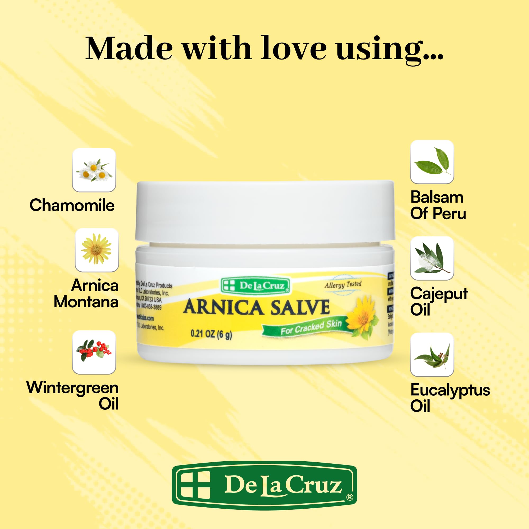 De La Cruz Arnica Salve, uso nocturno para pies y hidratación prolongada.