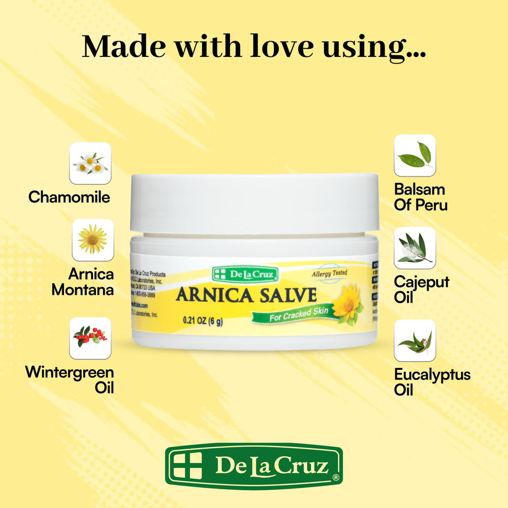 De La Cruz Arnica Salve, uso nocturno para pies y hidratación prolongada.
