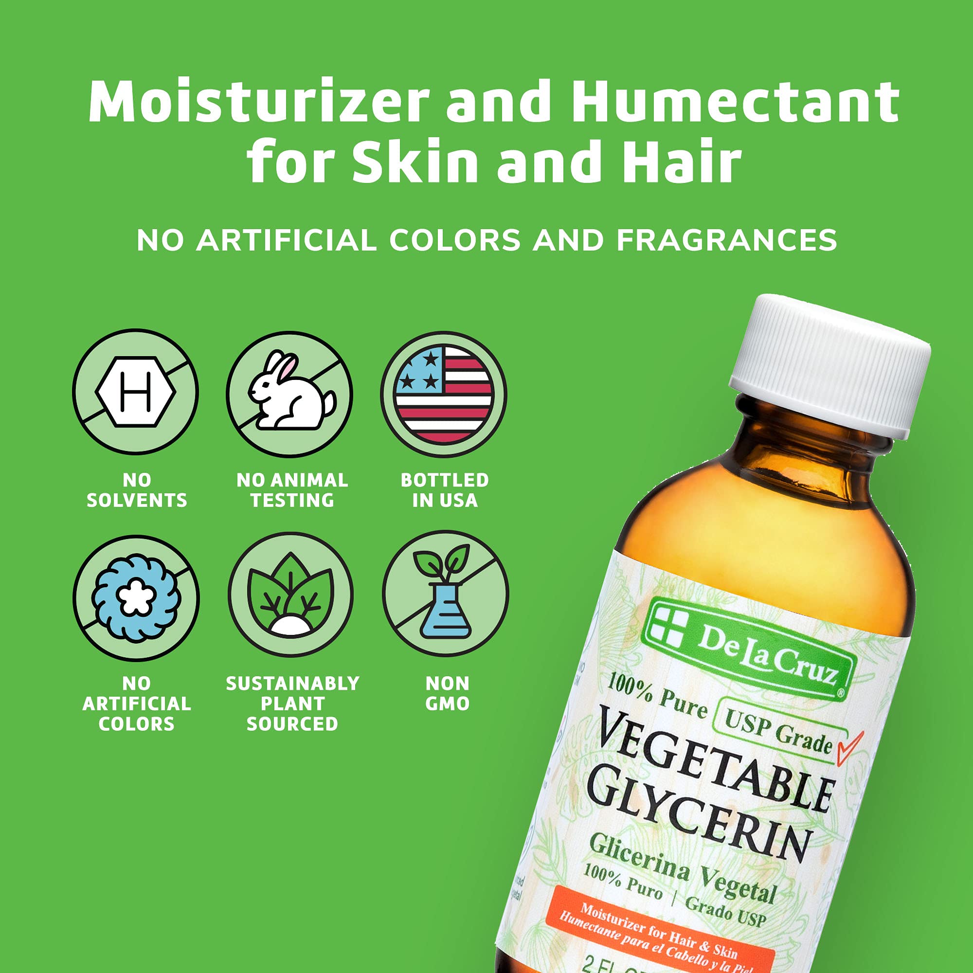 Glicerina vegetal De La Cruz diluida en agua, aplicación suave en cara y cuerpo.