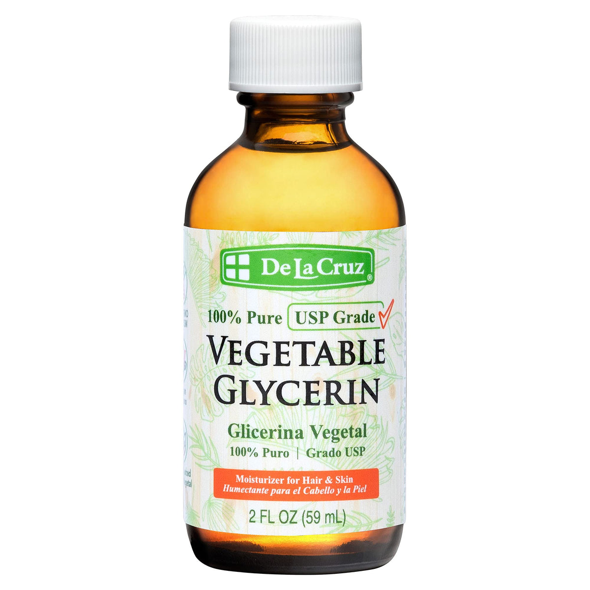 Glicerina vegetal De La Cruz en frasco de cristal, ideal para humectación suave.