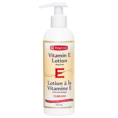 De La Cruz Vitamin E Lotion, botella frontal, piel suave e hidratada