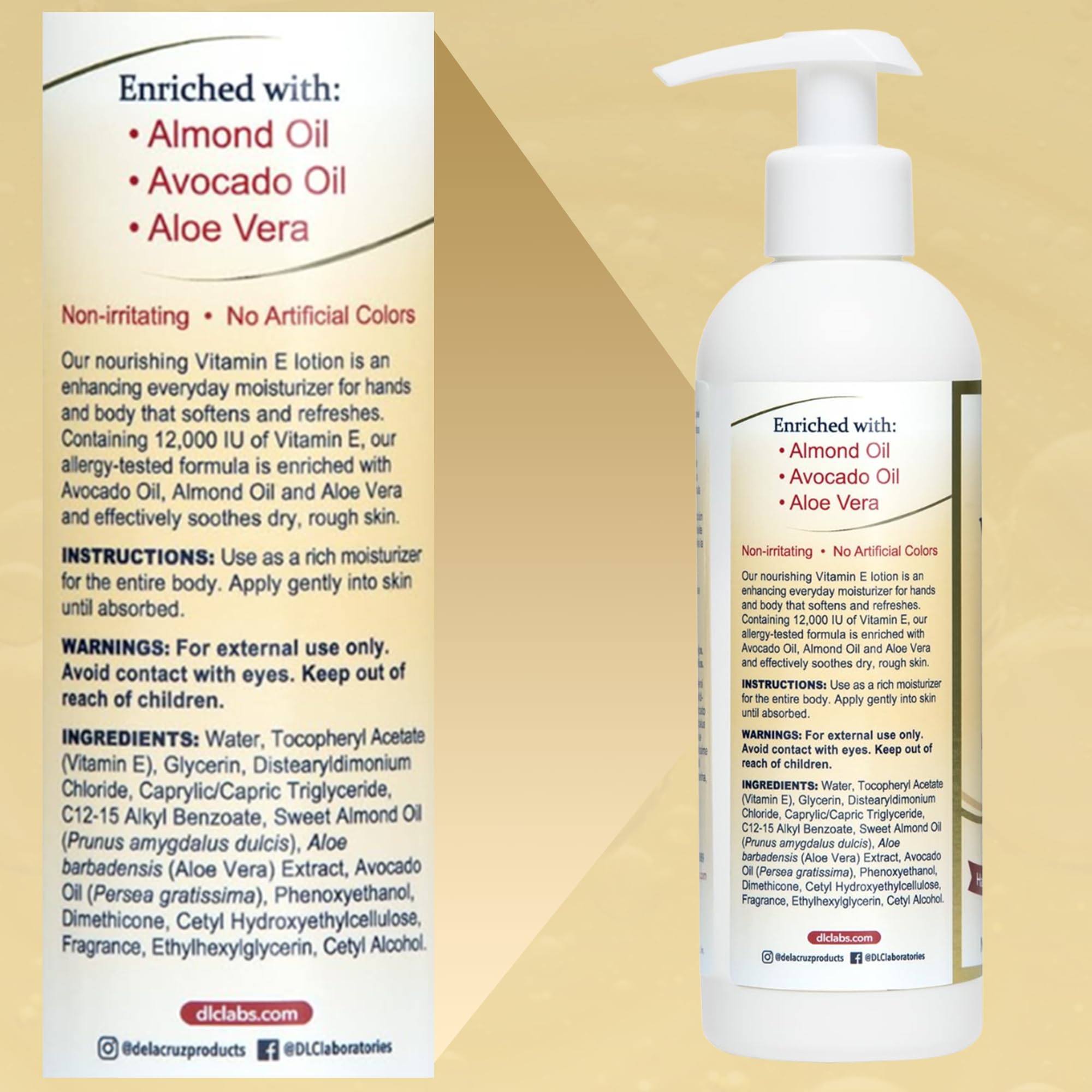 De La Cruz Vitamin E Lotion, ideal para piel seca