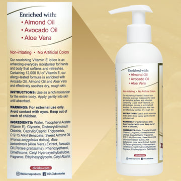 De La Cruz Vitamin E Lotion, ideal para piel seca