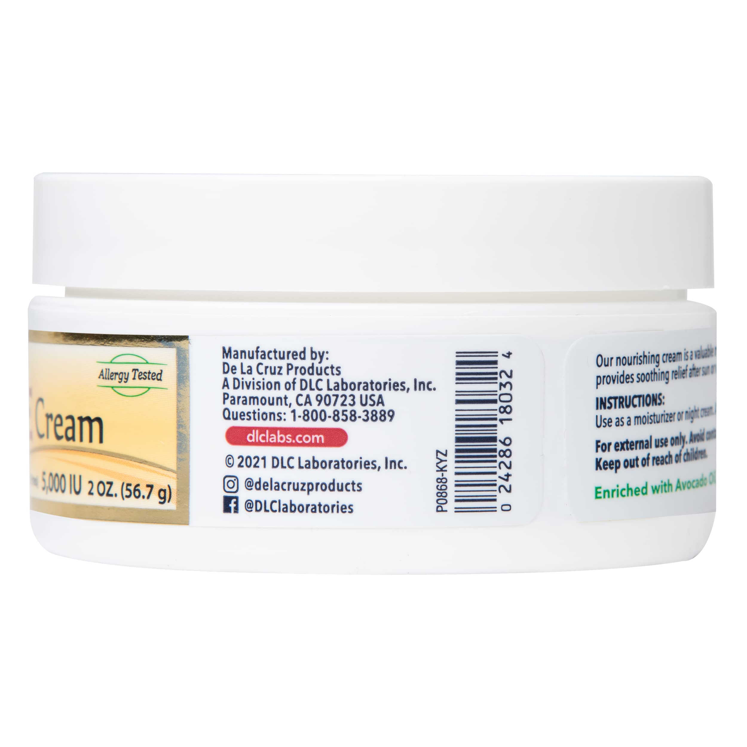 De La Cruz Vitamina E Crema, aplicación manual, nutrición diaria para rostro y cuello.