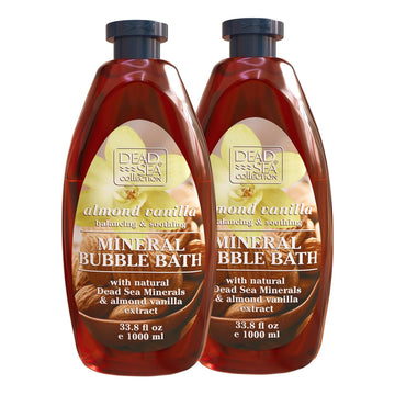Dead Sea Collection Bubble Bath frente de la botella, piel suave gracias al aceite de almendras.