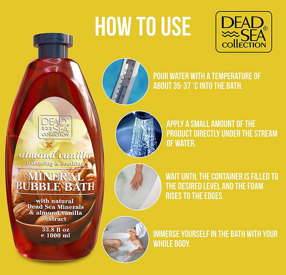 Sales del Mar Muerto en Dead Sea Collection Bubble Bath para minerales calmantes.