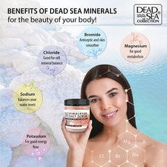 Dead Sea Collection exfoliante sal Himalaya, frasco aroma a eucalipto que perdura.