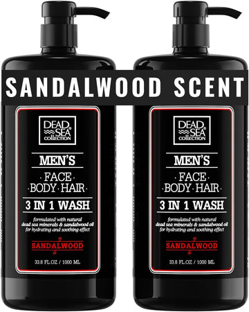 Dead Sea Collection gel de ducha para hombre, caja con dos botellas y fragancia a sándalo.