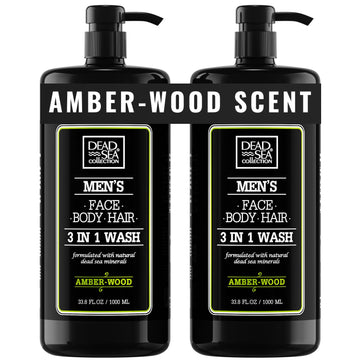 Dead Sea Collection gel ducha Amber Wood en botella, aroma intenso y limpieza suave para piel.