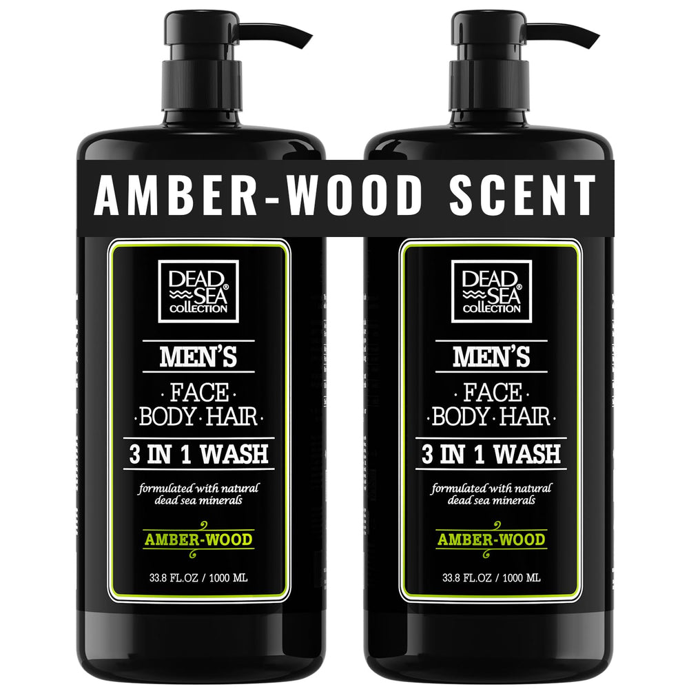 Dead Sea Collection gel ducha Amber Wood en botella, aroma intenso y limpieza suave para piel.