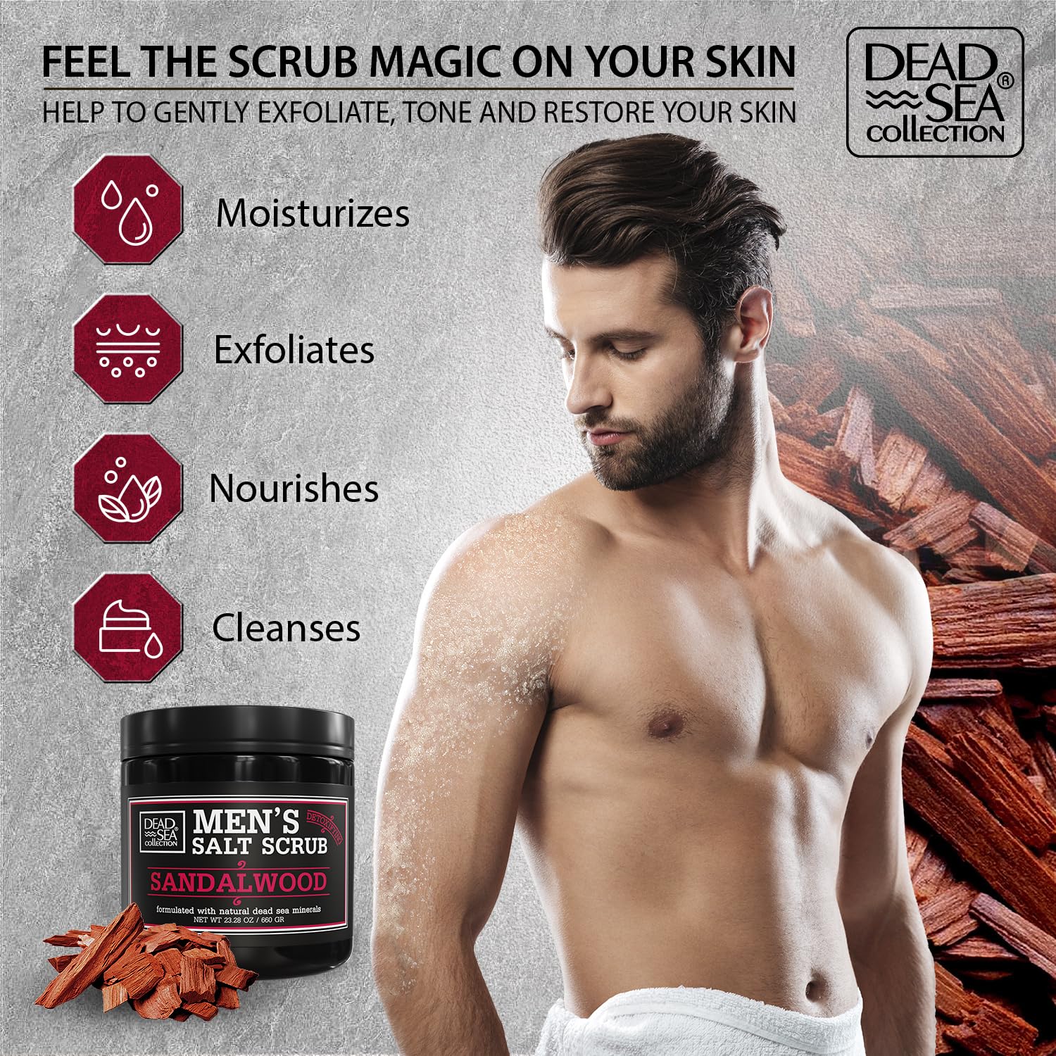 Dead Sea Collection minerales del mar exfoliante, promueve hidratación suave de la piel.