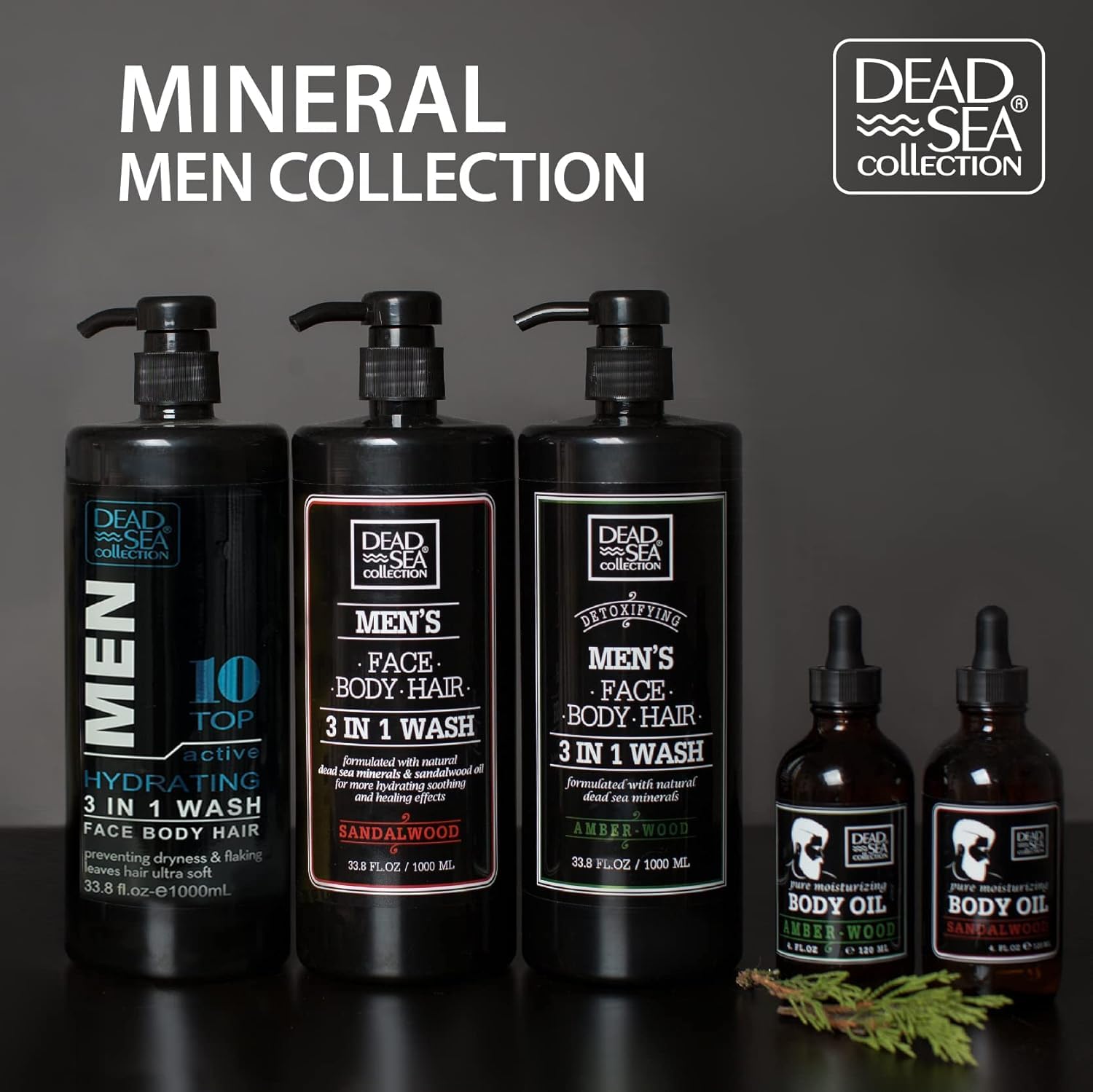 Dead Sea Collection: escena de relajación nocturna con sal de baño para hombres.