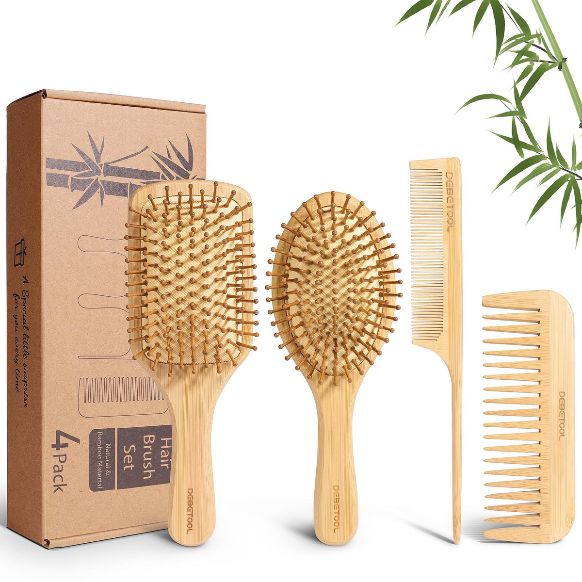 Cepillo Debetool de bambú para cabello suave y cuidado diario