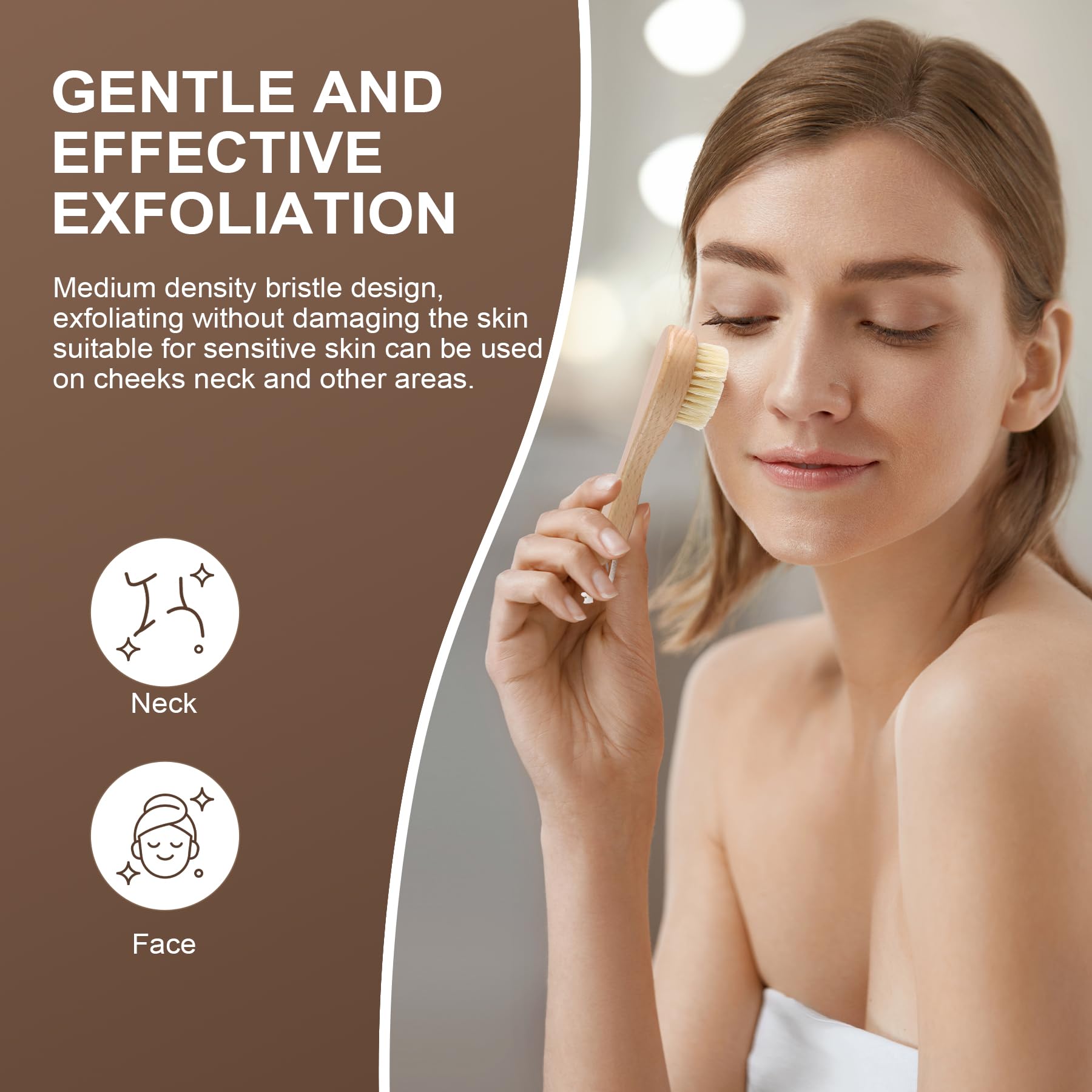 DEBETOOL cerdas de jabalí naturales proporcionan exfoliación suave sin irritación.