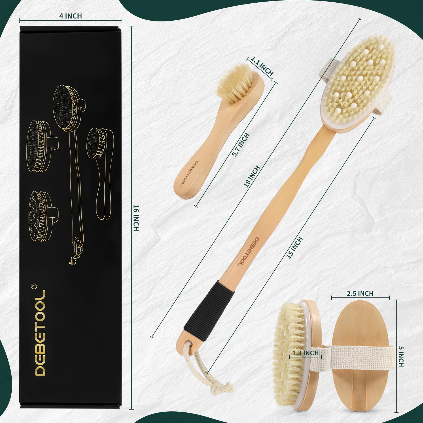 DEBETOOL mango de madera largo facilita alcanzar la espalda