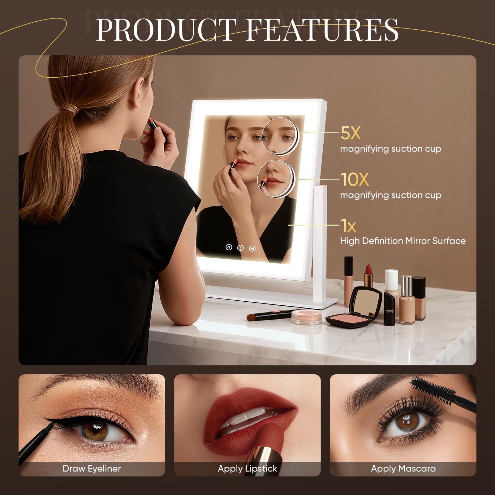 DECADENCE iluminación triple para maquillaje en diferentes ambientes