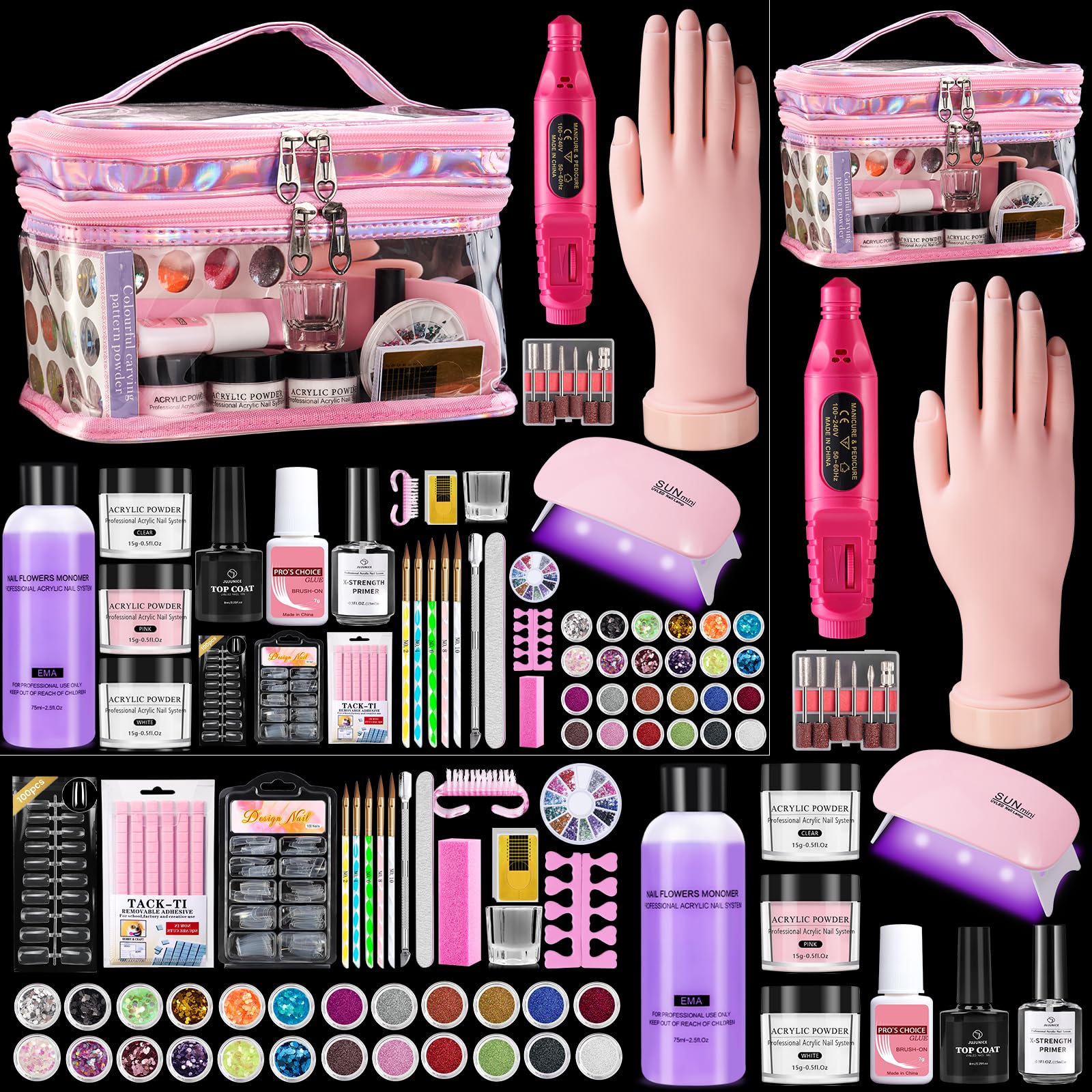 Coffret Deciniee pour débutants avec poudre acrylique et couleurs scintillantes.