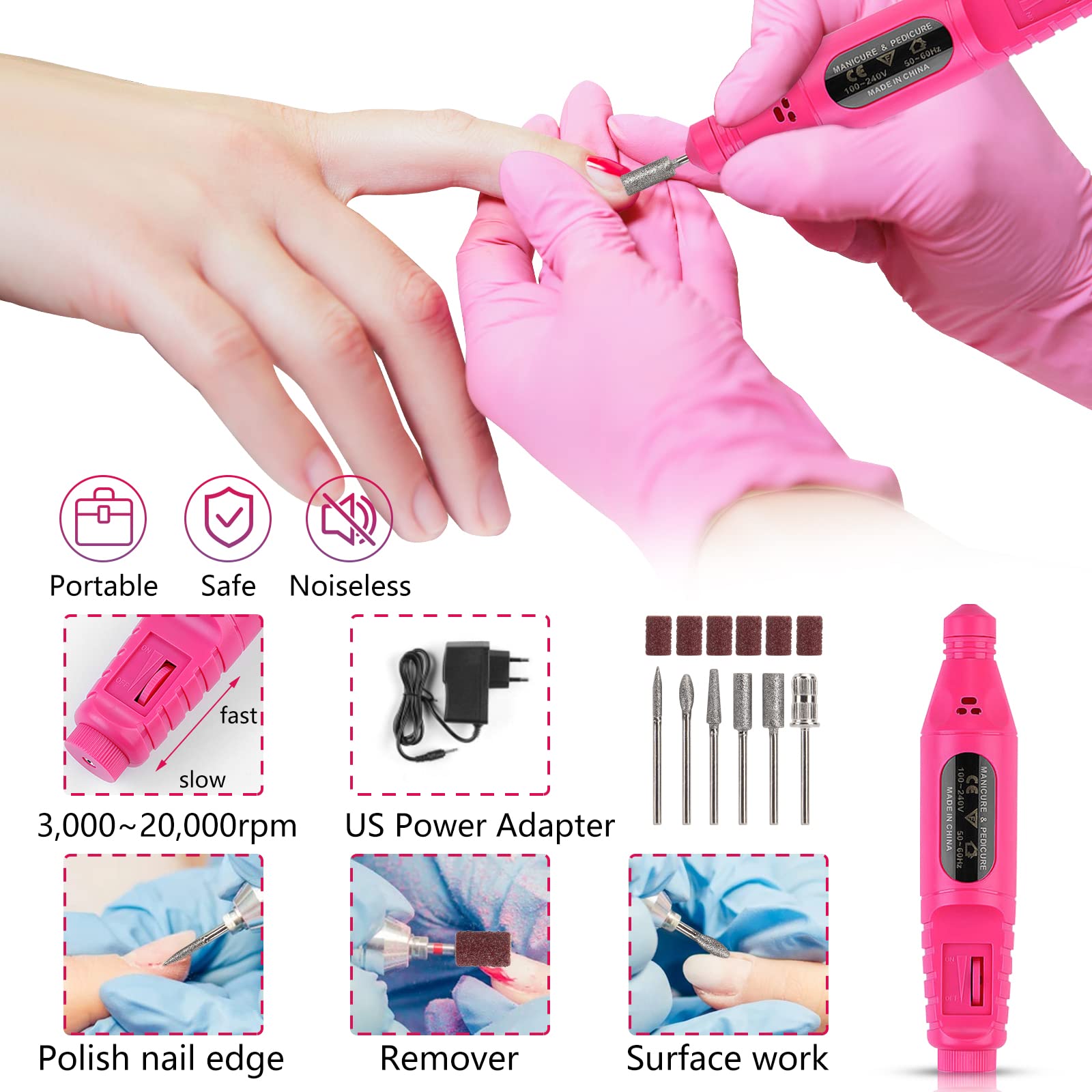 Polvo acrílico rosa Deciniee para extensiones duraderas y acabado suave.