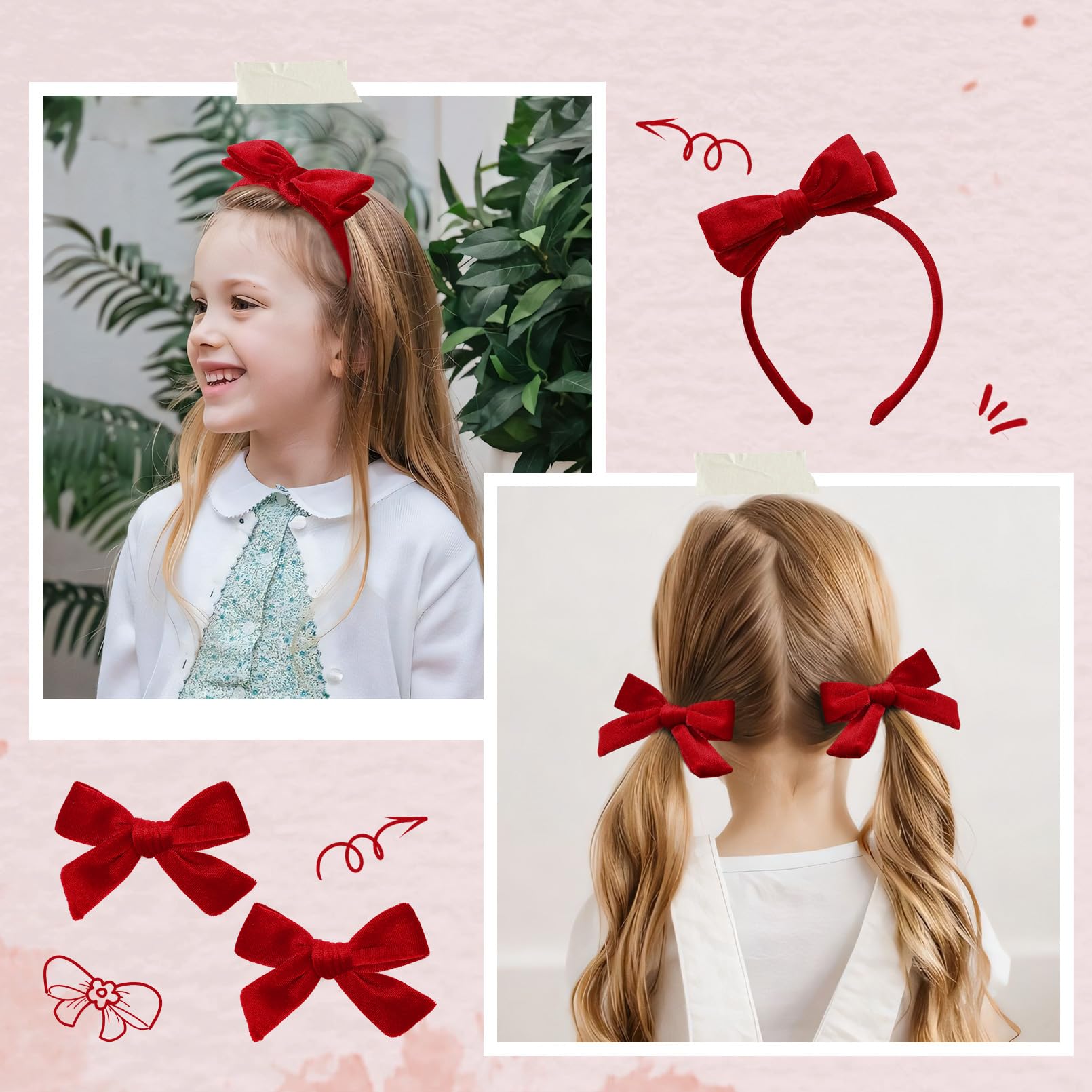 DEEKA broches lazo velvet rojo 2, opción versátil para outfits escolares.