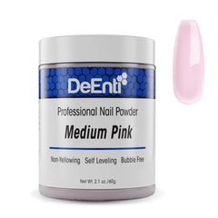 DeEnti polvo acrílico rosado medio: acabado liso para uñas largas y naturales.