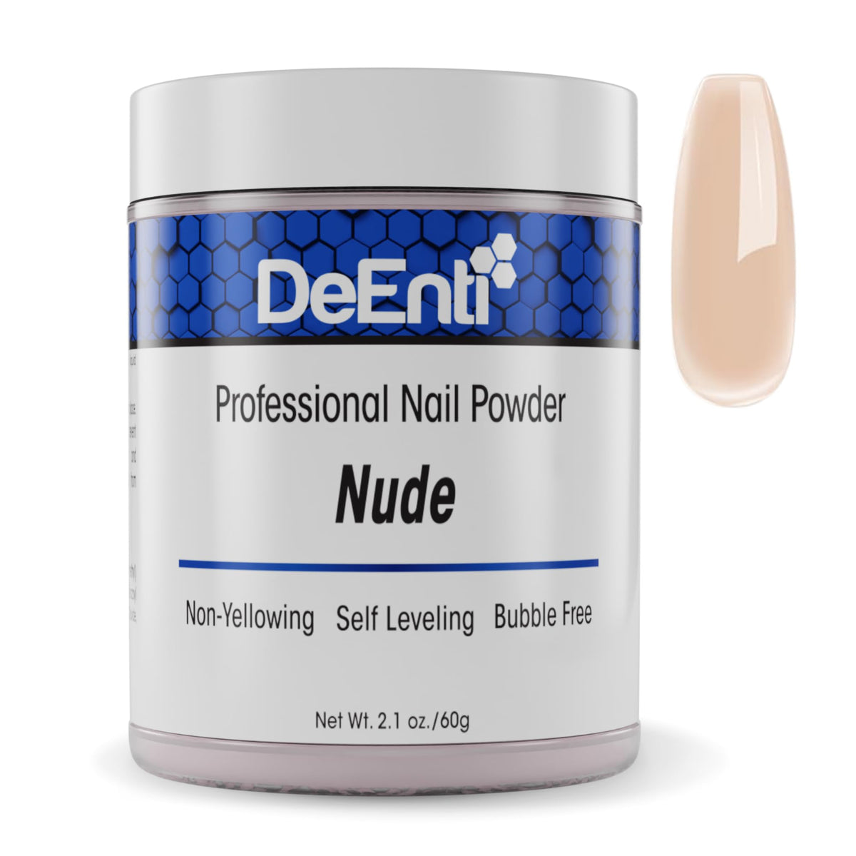 DeEnti polvo acrílico beige 2oz para manicuras duraderas.